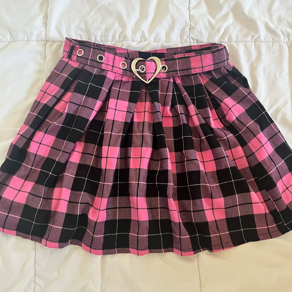 Hot Topic Pink and Black Plaid Skater Skirt